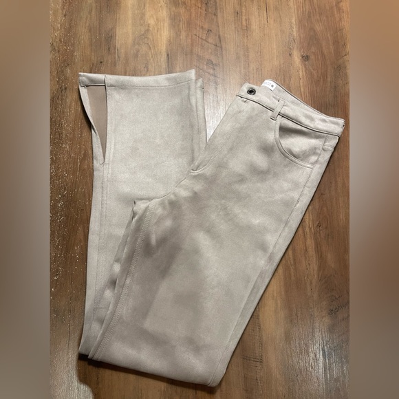 Grey slim faux suede slit high rise flare pants - Picture 9 of 12